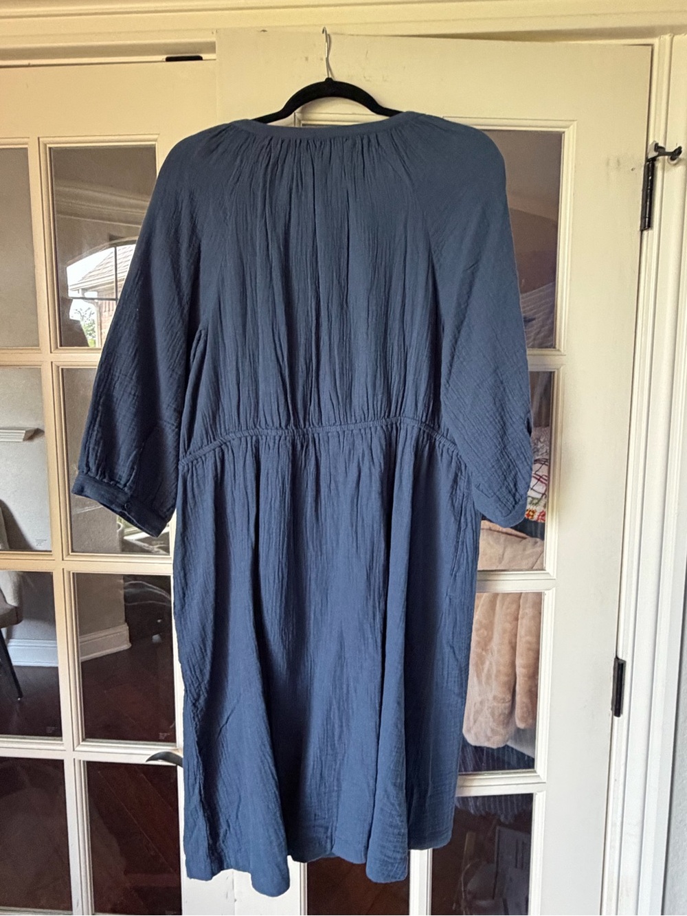 Pact Coastal Double Gauze Peasant Dress French Navy XL - Picture 2 of 5